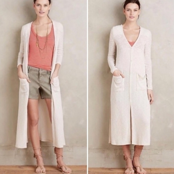 Anthropologie Saturday Sunday Oatmeal Semana Ribbed Duster Cardigan M - Picture 1 of 6